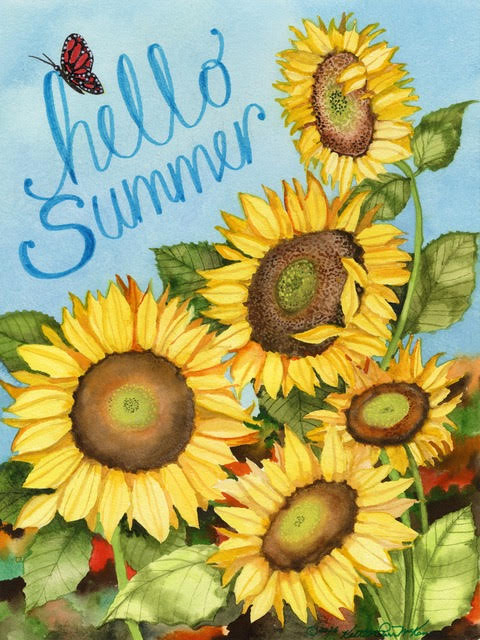 Watercolor painting of Stars and Stripes God Bless America