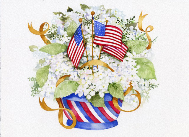 Watercolor painting of 4th of July Bouquet